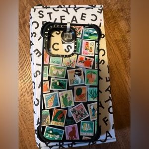 Casetify stamp pattern with bump/drop protection corners. Fits iPhone 15 Pro Max